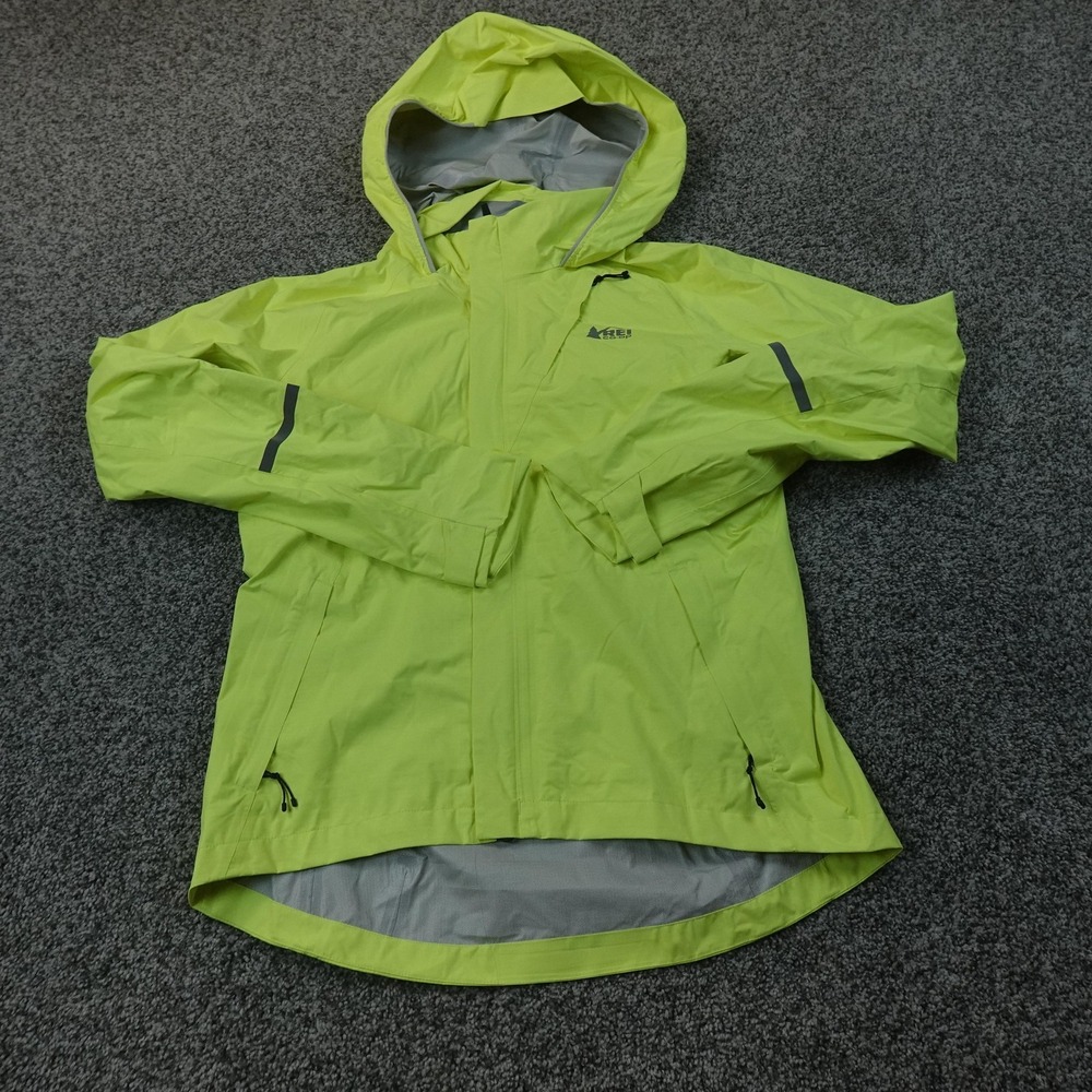 REI Co Op Jacket Mens M Yellow Hooded Full Zip Waterproof Rain Coat Windbreaker